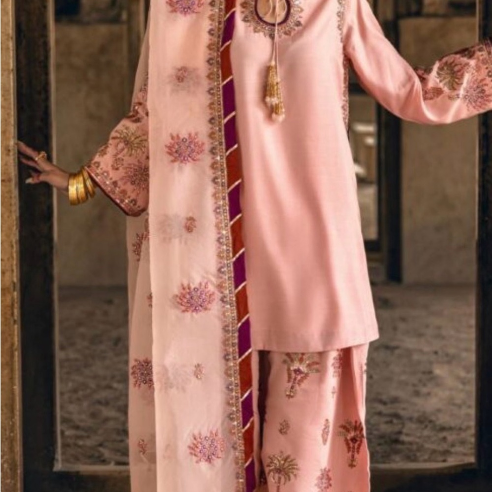 Elegant Pink Embroidered Traditional Outfit Charizma Brad raw silk
